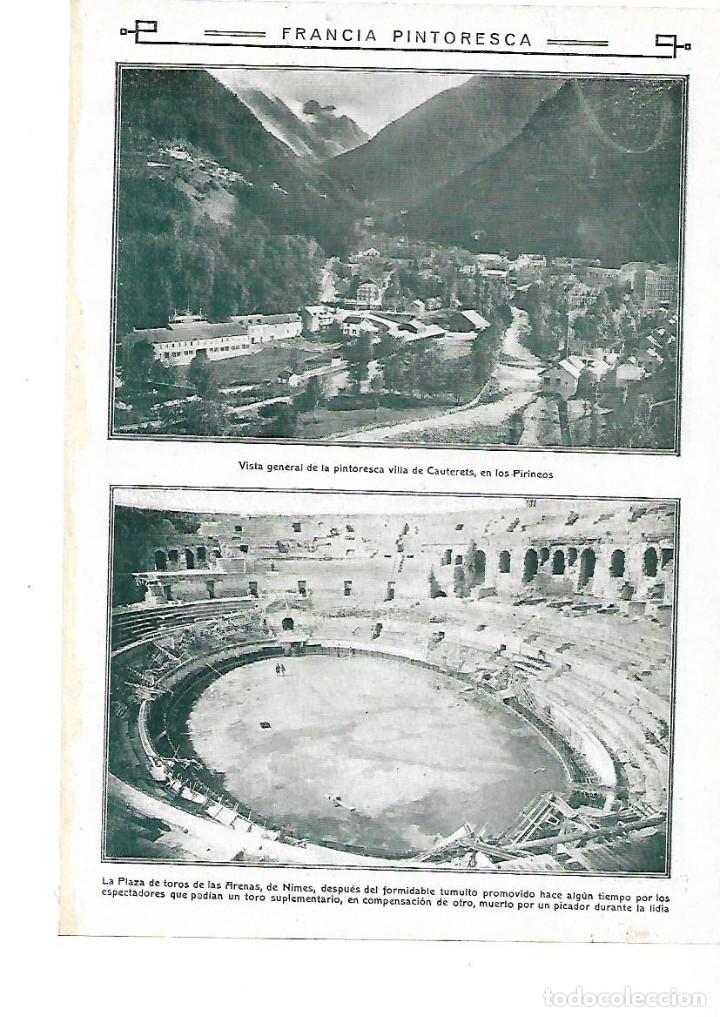 Colecionismo: A&Ntilde;O 1913 RECORTE PRENSA FRANCIA VISTA GENERAL DE CAUTERETS PIRINEOS NIMES ARENAS PLAZA TOROS