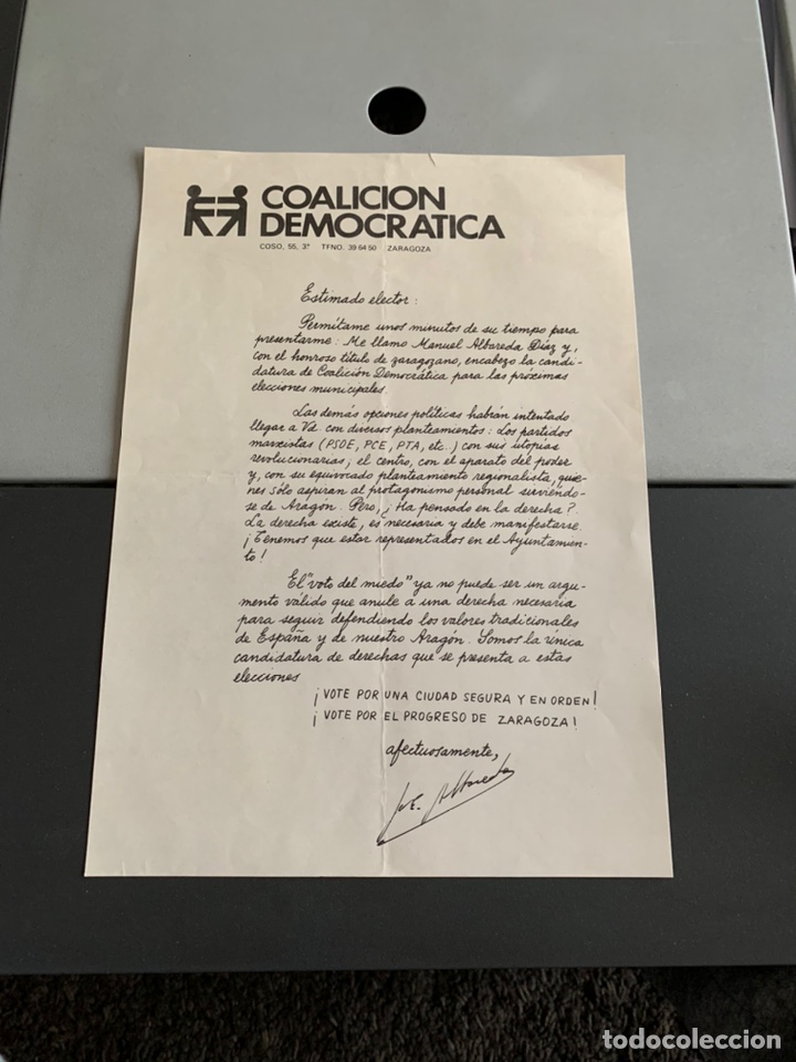 Coleccionismo: Propaganda Electoral. COALICI&Oacute;N DEMOCR&Aacute;TICA. FOLIO 1979 - Foto 1