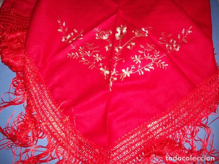 Coleccionismo: manton de manila triangular rojo - Foto 1