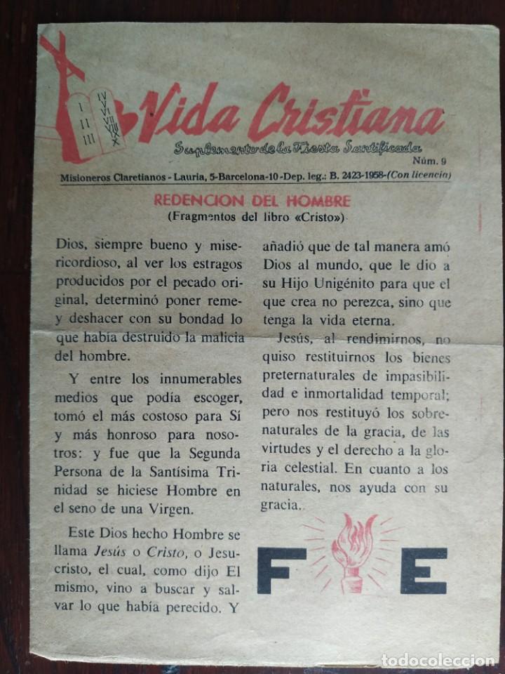 Collectionnisme: Hoja dominical Vida Cristiana suplemento de la fiesta Cristiana n&ordm; 9 de Misioneros Cristianos Barce