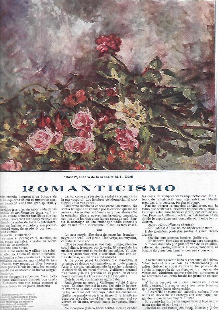 Colecionismo: A&Ntilde;O 1917 RECORTE PRENSA RELATO CORTO ROMANTICISMO POR JUAN FRANCES PINTURA ROSAS  MARIA LLUISA GUELL