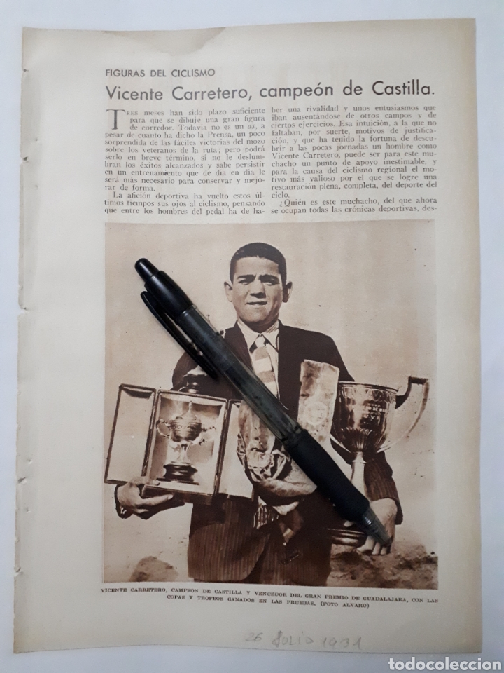 Coleccionismo: Figuras del ciclismo. VICENTE CARRETERO, CAMPEON DE CASTILLA. 1931