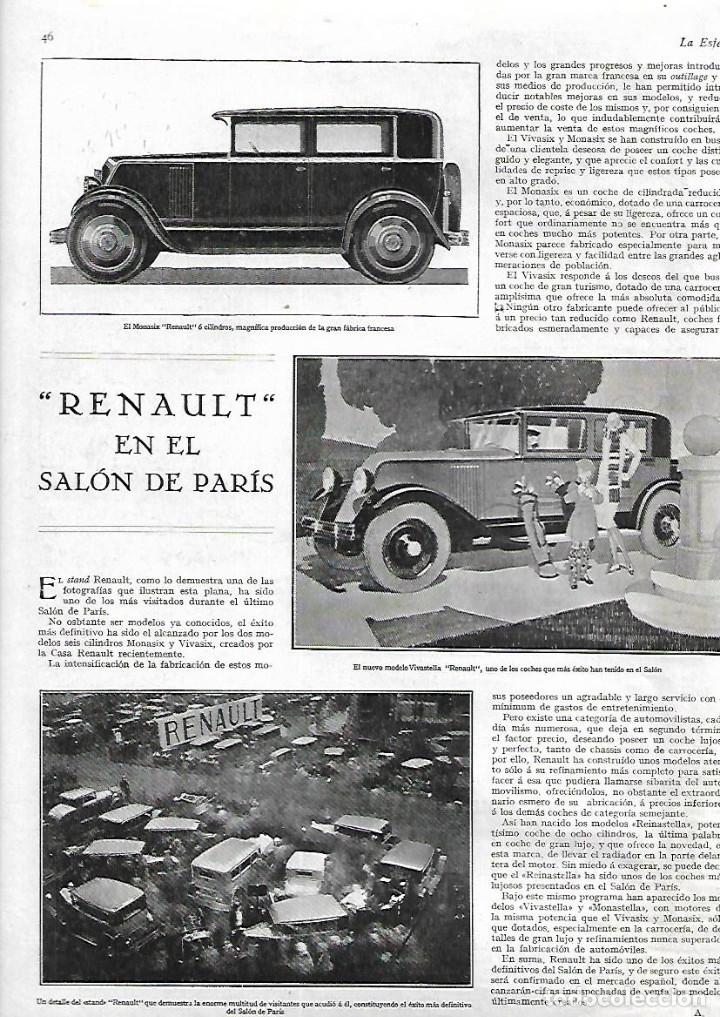 Coleccionismo: A&Ntilde;O 1928 RECORTE PRENSA COCHES AUTOMOVIL RENAULT EN LA EXPOSICION SALON DE PARIS