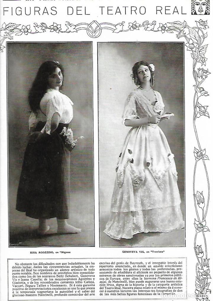 Colecionismo: A&Ntilde;O 1917 RECORTE PRENSA OPERA FIGURAS ARTISTA TEATRO REAL RINA AGOZZINO MIGNON GENOVEVA VIX TRAVIATA