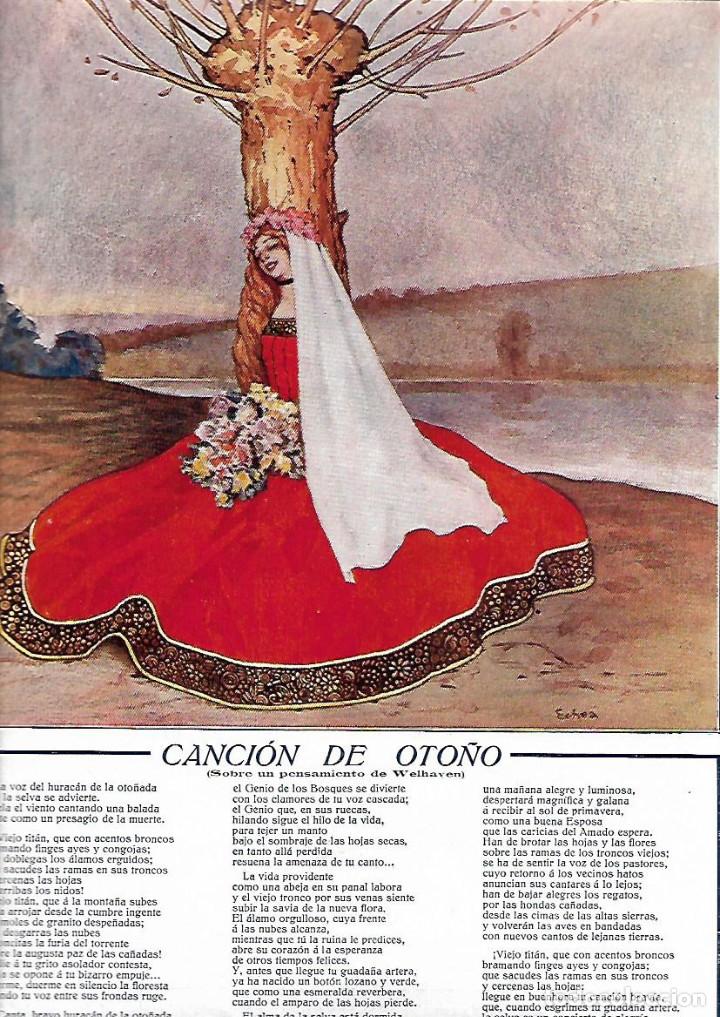 Collecting paper: A&Ntilde;O 1917 RECORTE PRENSA POESIA CANCION DE OTO&Ntilde;O POR FRANCISCO ROMERO DIBUJO DE ECHEA