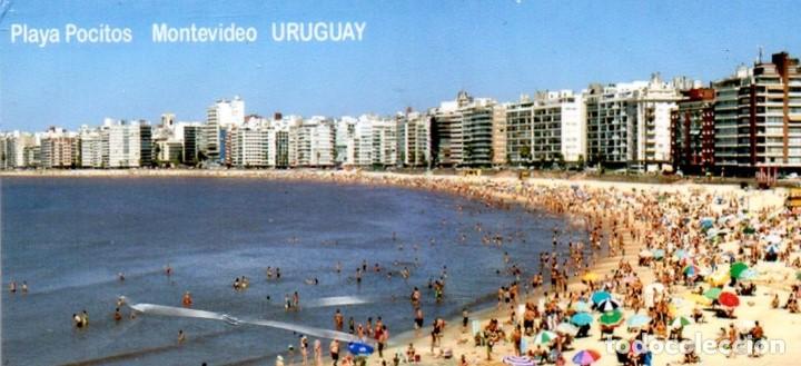Coleccionismo: Lote 2 imanes Montevideo. Nuevo. Precintado. Playa Pocitos diurna y nocturna. 9 x 4 cm