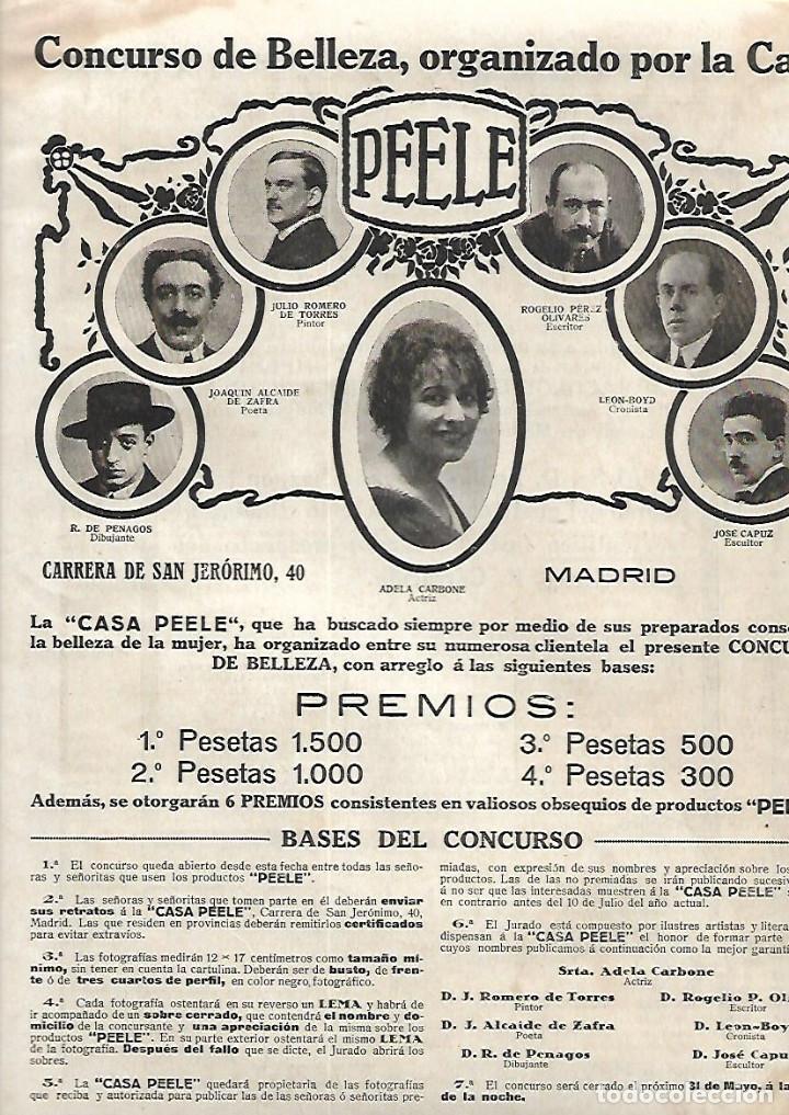 Sammelleidenschaft Papier: A&Ntilde;O 1919 RECORTE PRENSA PUBLICIDAD CONCURSO DE BELLEZA PEELE PREMIOS BASES
