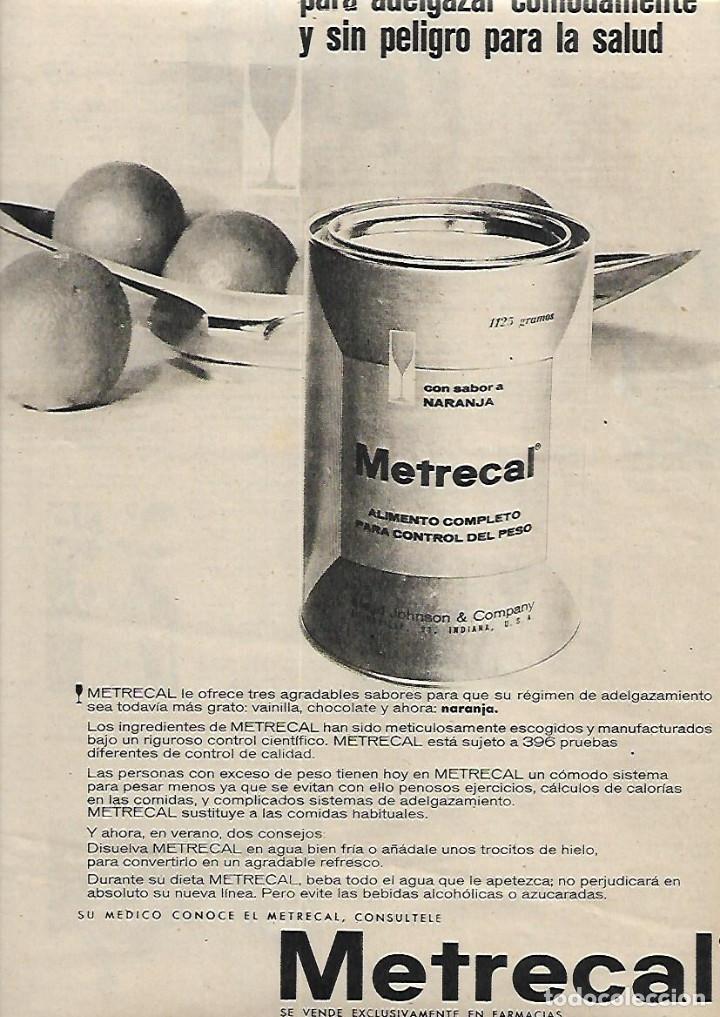 Collectionnisme: A&Ntilde;O 1961 RECORTE PRENSA PUBLICIDAD METRECAL ALIMENTO CONTROL PESO ADELGAZAR FARMACIA
