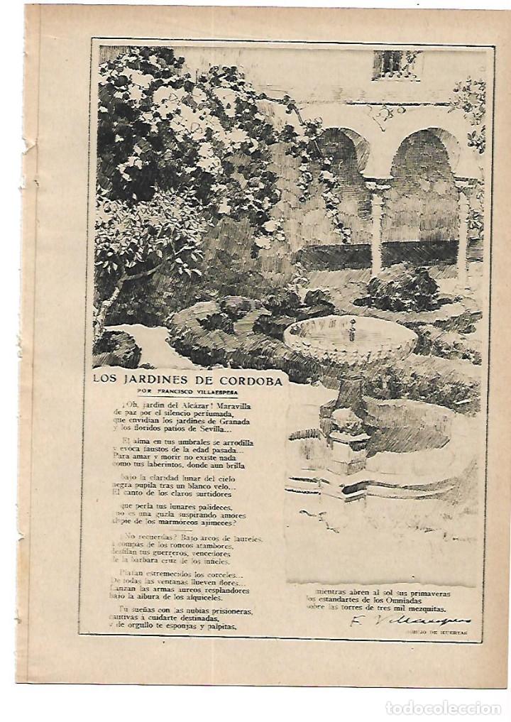 Coleccionismo: A&Ntilde;O 1915 RECORTE PRENSA POESIA LOS JARDINES DE CORDOBA FRANCISCO VILLAESPESA DIBUJO HUERTAS