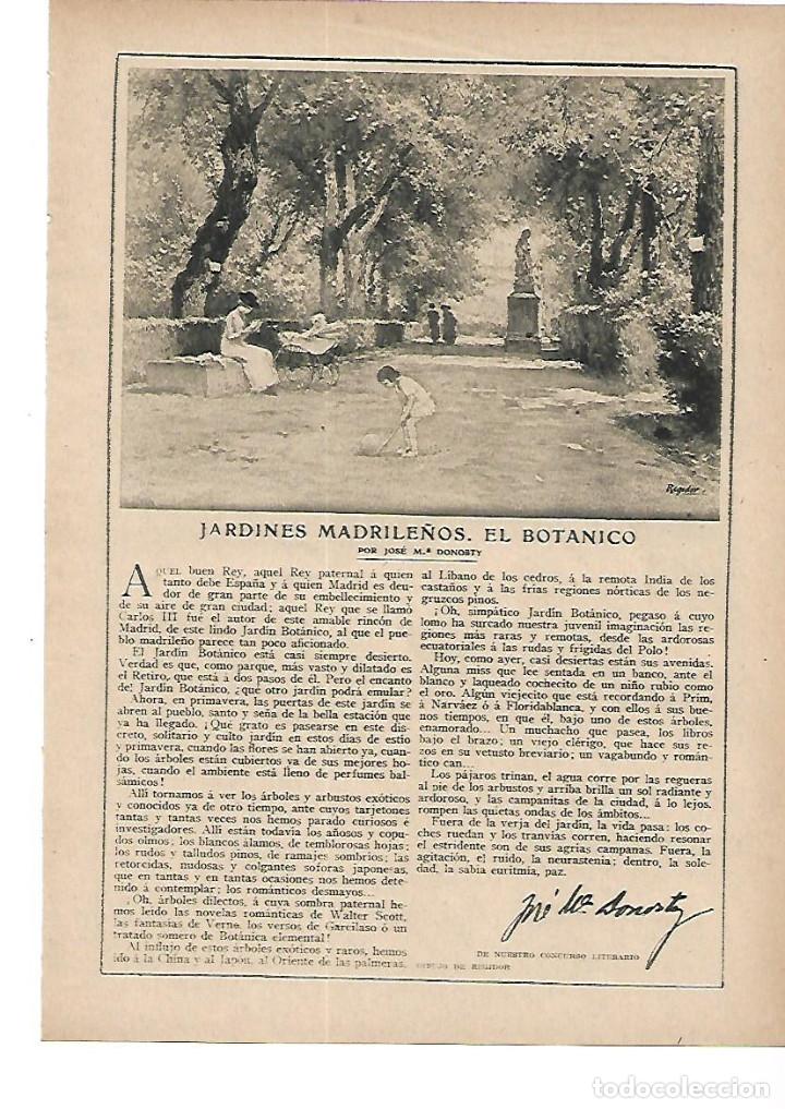 Collezionismo: A&Ntilde;O 1915 RECORTE PRENSA RELATO CORTO JARDINES MADRILE&Ntilde;OS BOTANICO POR JOSE M&ordf; DONOSTY DIBUJO REGIDOR