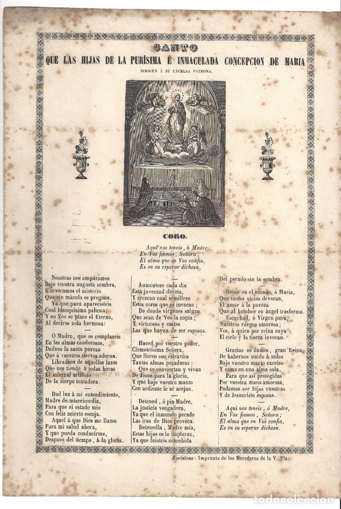 Coleccionismo: CANTO QUE LAS HIJAS DE LA PUR&Iacute;SIMA E INMACULADA CONCEPCI&Oacute;N DE MARIA. IMPRENTA H. V. PLA- BARCELONA