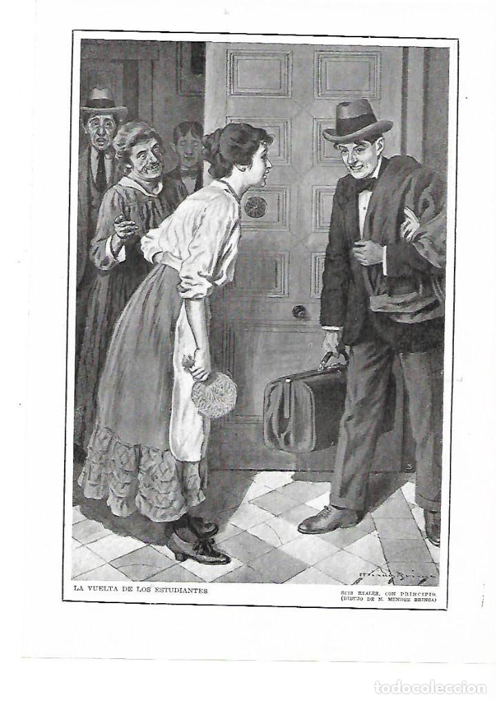 Collezionismo: 1915 RECORTE PRENSA PINTURA LAMINA DIBUJO VUELTA ESTUDIANTES SEIS REALES CON PRINCIPIO MENDEZ BRINGA