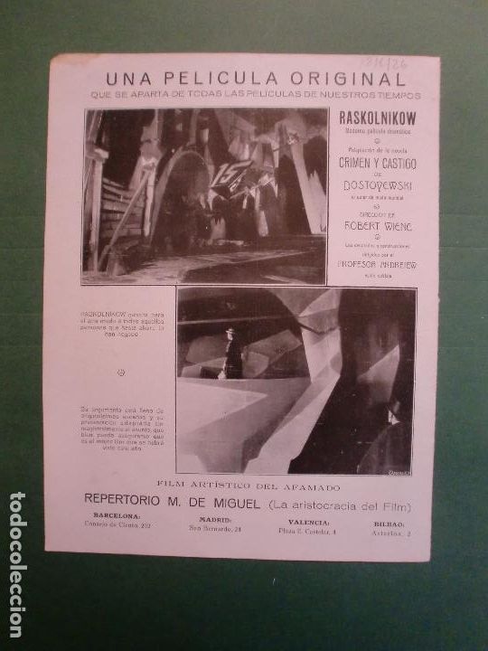 Collecting paper: PELICULA RASKOLNIKOW DIRECCION ROBERT WIENE DECORADOS ANDREIEW ESTILO CUBISTA - 28/1/1926