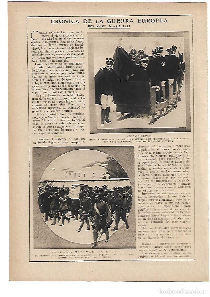 Collezionismo: A&Ntilde;O 1915 RECORTE PRENSA CRONICA GUERRA EUROPEA FLANDES ALPES MILAN BULGARIA RUMANIA EJERCITO