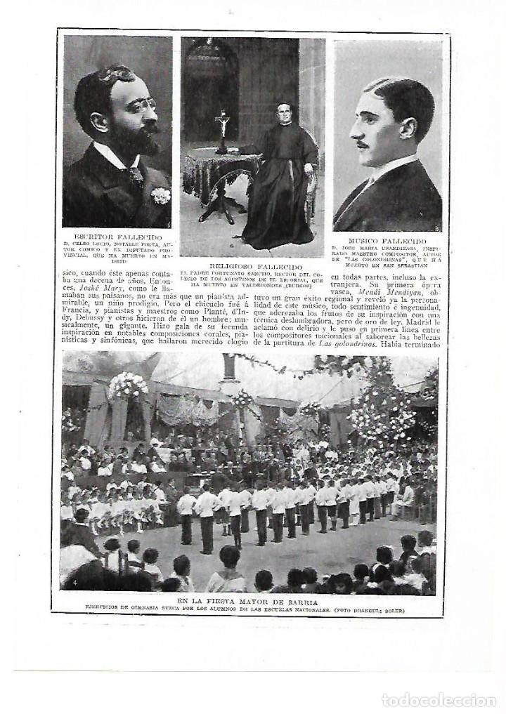 Collectionnisme: A&Ntilde;O 1915 RECORTE PRENS FIESTA MAYOR FESTA MAJOR EN SARRIA GIMNASIA SUECA ALUMNOS ESCUELAS NACIONALES