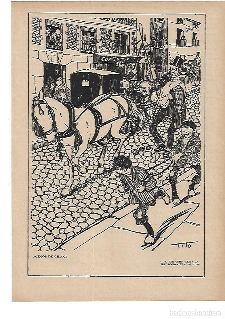 Collectionnisme: A&Ntilde;O 1915 RECORTE PRENSA DIBUJO CARICATURA TITO JUEGOS DE CHICOS CARRUAJE COCHE CABALLOS