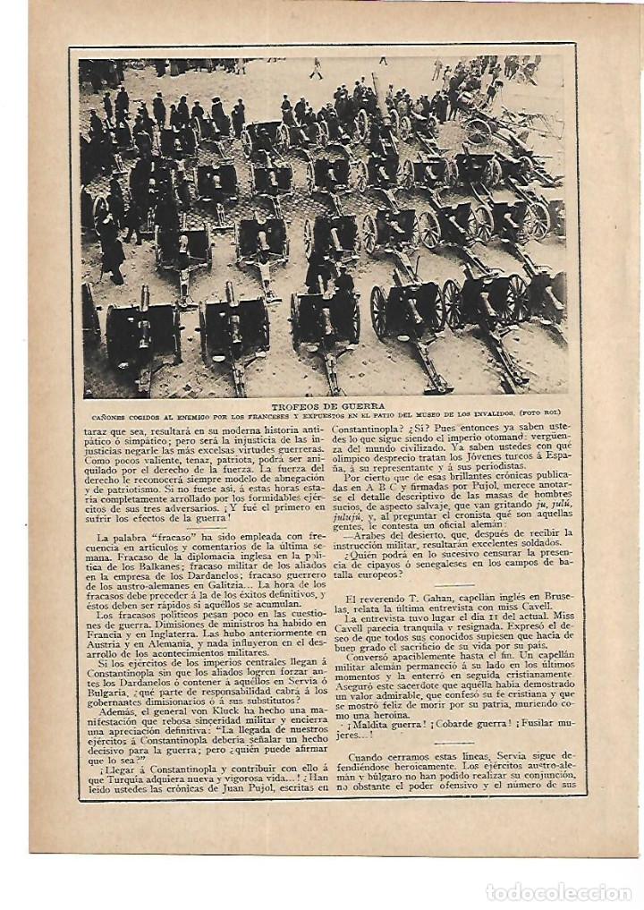 Colecionismo: A&Ntilde;O 1915 RECORTE PRENSA GUERRA EUROPEA BOTIN CA&Ntilde;ONES EJERCITO FRANCES EXPUESTO MUSEO LOS INVALIDOS