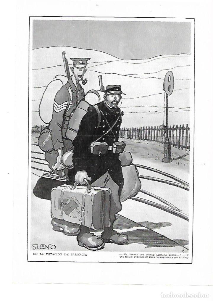 Colecionismo: A&Ntilde;O 1915 RECORTE PRENSA DIBUJO CARICATURA SILENO EN LA ESTACION DE SALONICA SOLDADOS GUERRA