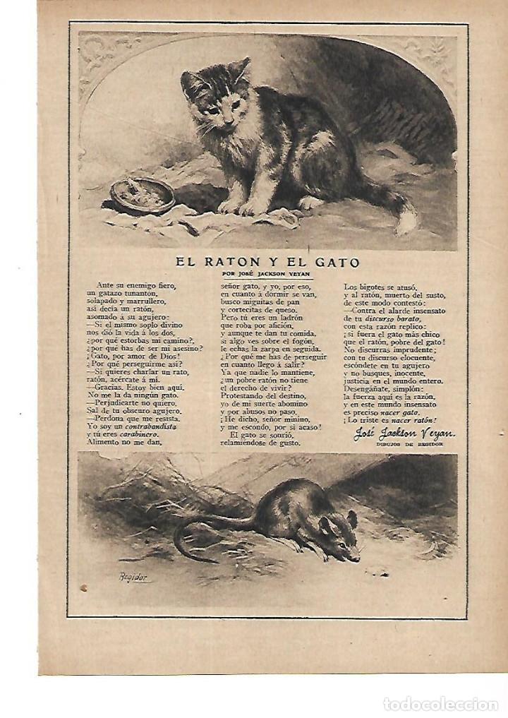 Coleccionismo: A&Ntilde;O 1915 RECORTE PRENSA POESIA EL RATON Y EL GATO POR JOSE JACKSON VEYAN DIBUJO REGIDOR