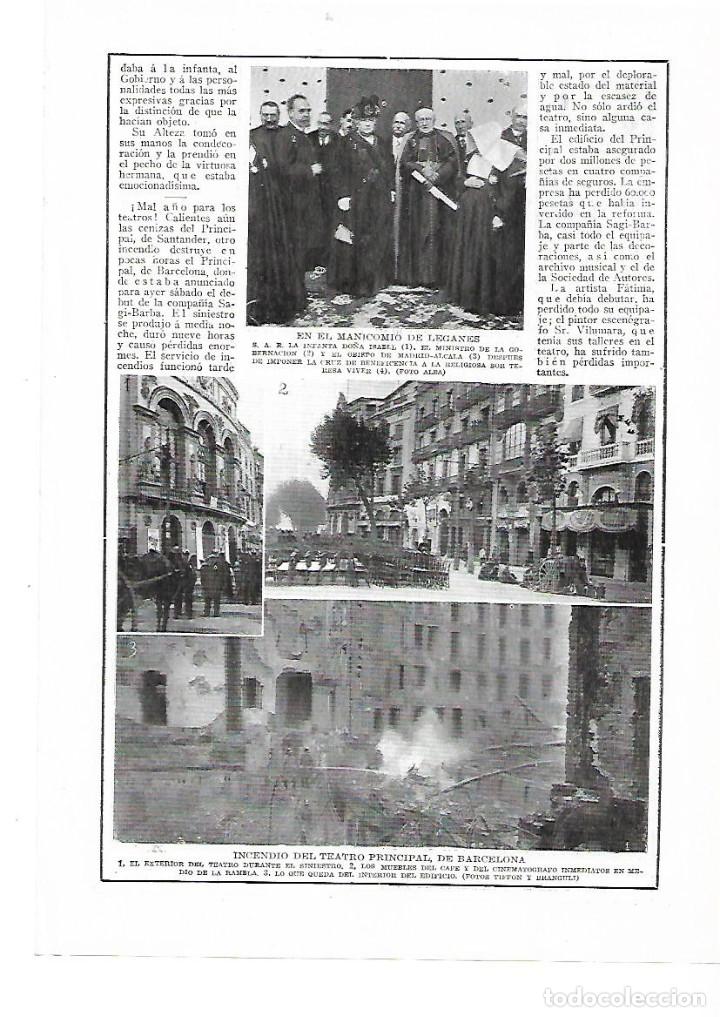 Colecionismo: A&Ntilde;O 1915 RECORTE PRENSA BARCELONA INCENDIO DESTRUCCION TEATRO PRINCIPAL LAS RAMBLAS