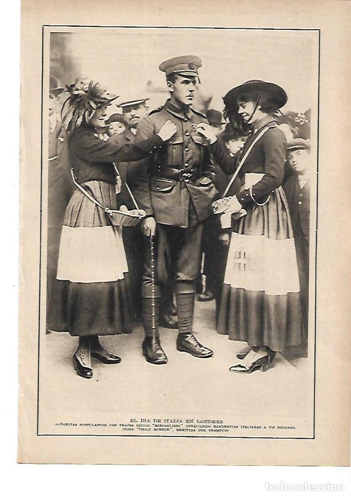 Colecionismo: A&Ntilde;O 1915 RECORTE PRENSA GUERRA EUROPEA EL DIA DE ITALIA  LONDRES TRAJE BERSAGLIERI BANDERITA SOLDADO