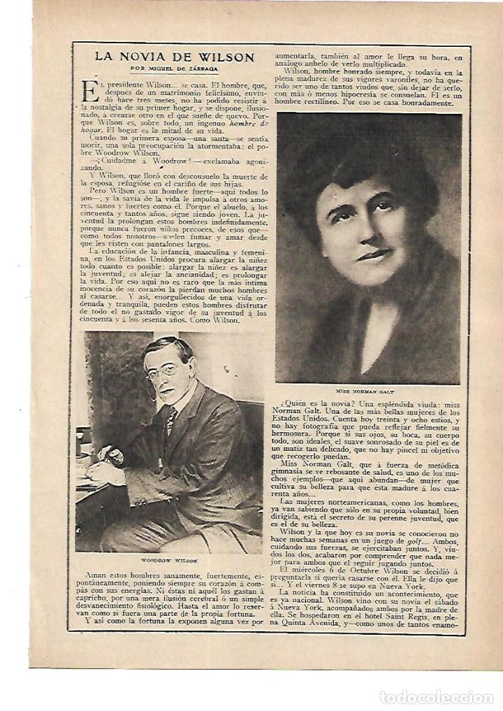 Collectionnisme: A&Ntilde;O 1915 RECORTE PRENSA MISS NORMAN GALT LA NOVIA DE WILSON POR MIGUEL DE ZARRAGA