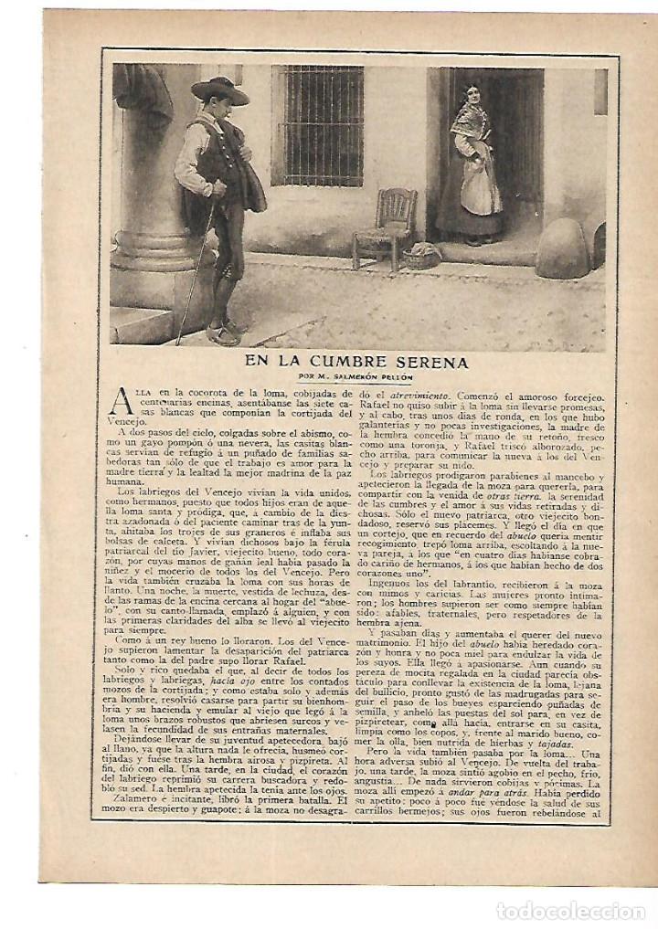 Sammelleidenschaft Papier: A&Ntilde;O 1915 RECORTE PRENSA RELATO CORTO EN LA CUMBRE SERENA POR SALMERON PELION DIBUJO MENDEZ BRINGA