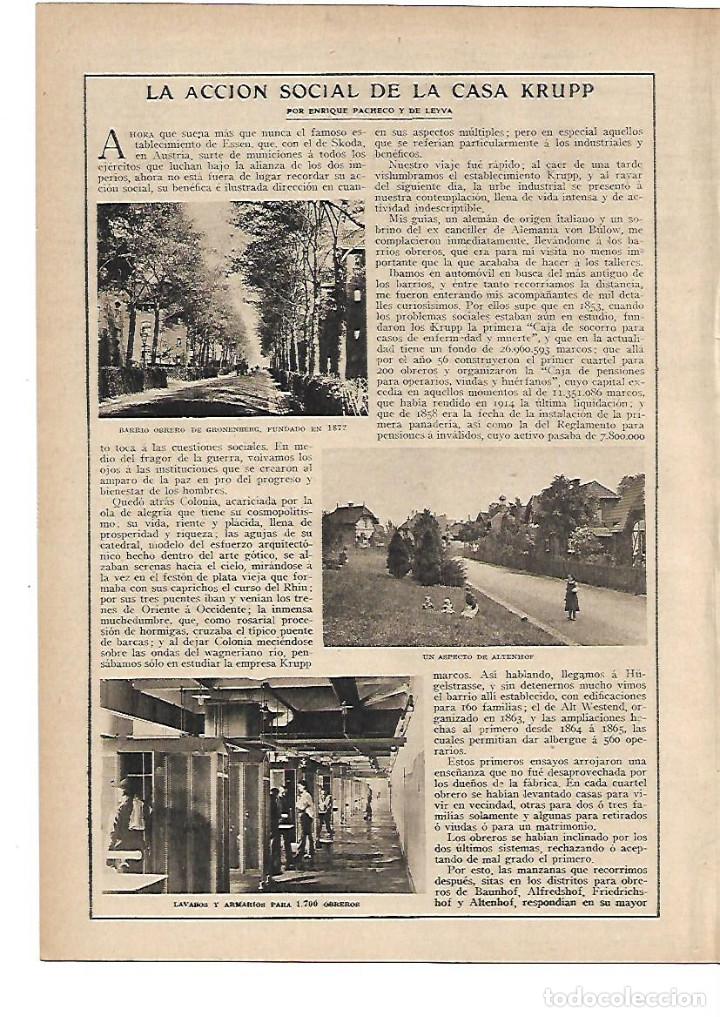Colecionismo: A&Ntilde;O 1915 RECORTE PRENSA LA ACCION SOCIAL DE LA CASA KRUPP ALTENHOF BARRIOS OBREROS GRONENBERG ASILO
