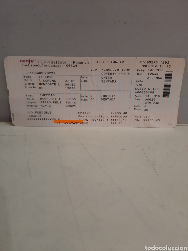 Sammelleidenschaft Papier: Billete Tren Renfe La Coru&ntilde;a / Monforte 2016