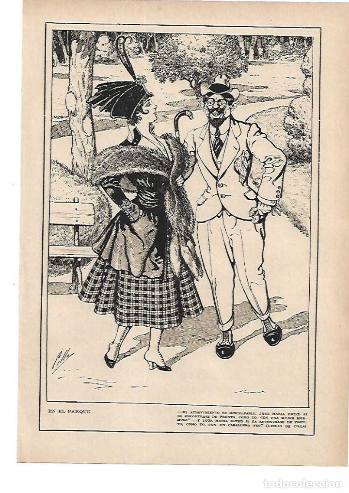 Collectionnisme: A&Ntilde;O 1915 RECORTE PRENSA PINTURA DIBUJO CARICATURA EN EL PARQUE POR CILLA