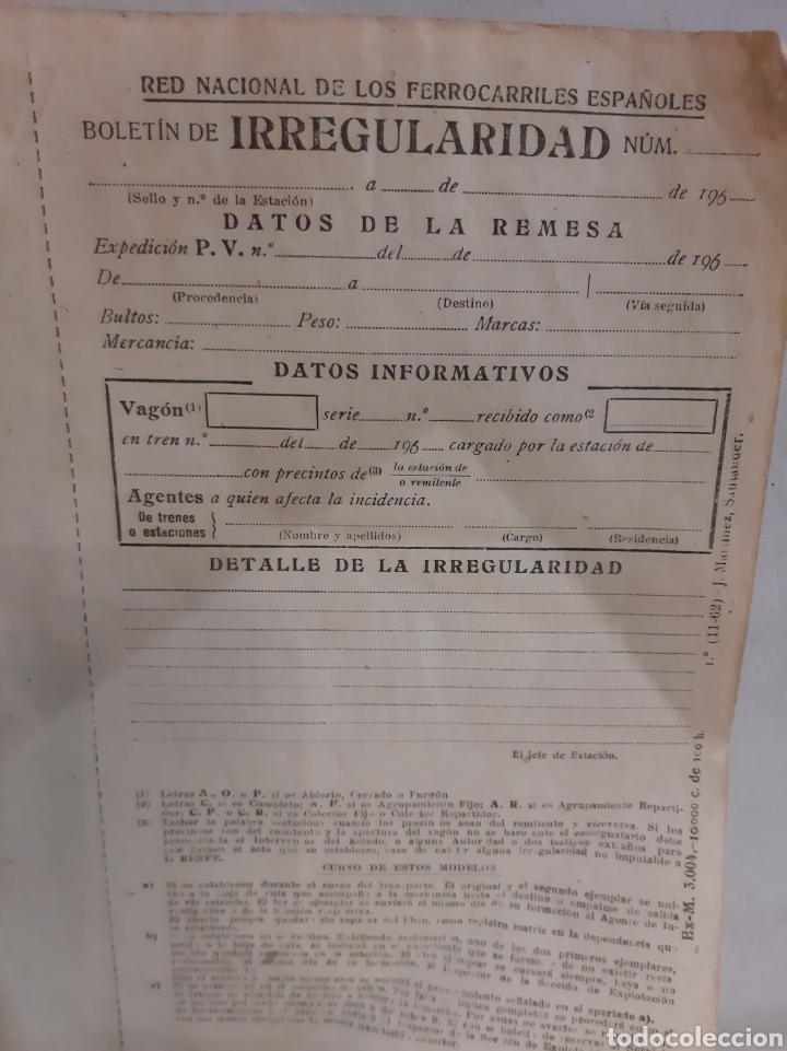 Coleccionismo: Red ferrocarriles espa&ntilde;oles boletin inrregularidad a&ntilde;os 60