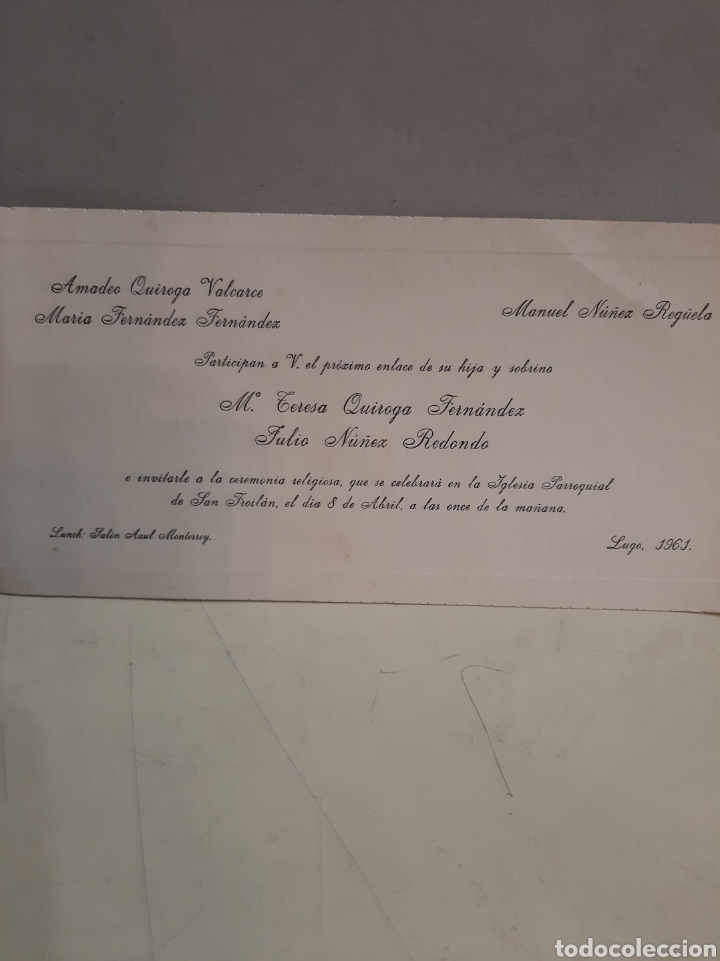 Collectionnisme: 1961 Lugo enlace invitaci&oacute;n San Froilan sal&oacute;n Monterrey Sal&oacute;n Lunch