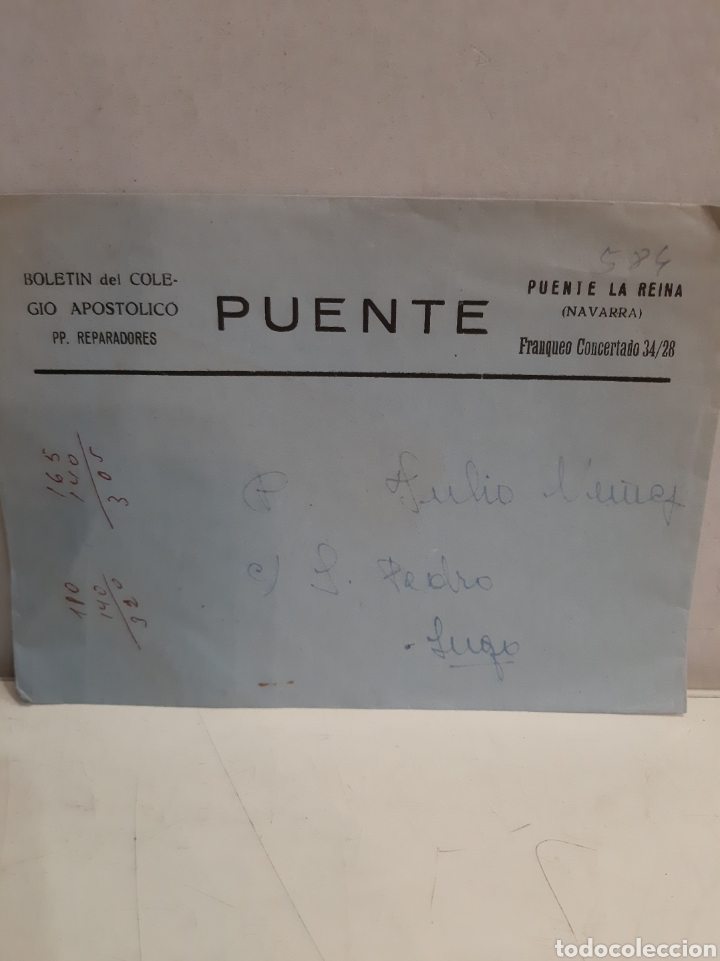 Coleccionismo: Puente de la Reina Navarra biletin del colegio apost&oacute;lico P.P. Reparadores sobre dirigido Lugo