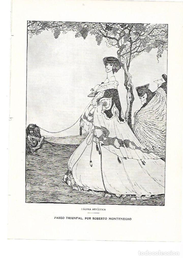 Collecting paper: A&Ntilde;O 1909 RECORTE PRENSA PINTURA DIBUJO PASEO TRIUNFAL POR ROBERTO MONTENEGRO