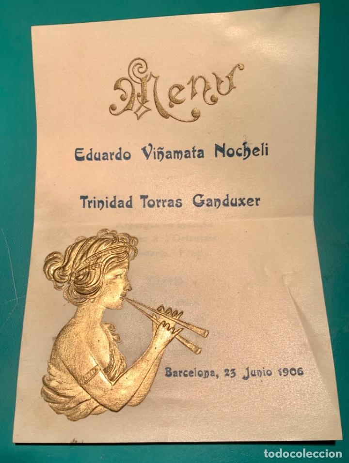 Coleccionismo: ANTIGUO MEN&Uacute; MODERNISTA Y EN RELIEVE A&Ntilde;O 1906