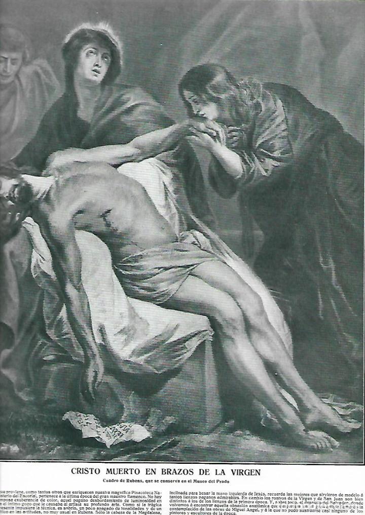 Collectionnisme: A&Ntilde;O 1915 RECORTE PRENSA PINTURA CRISTO MUERTO EN BRAZOS DE LA VIRGEN CUADRO DE RUBENS