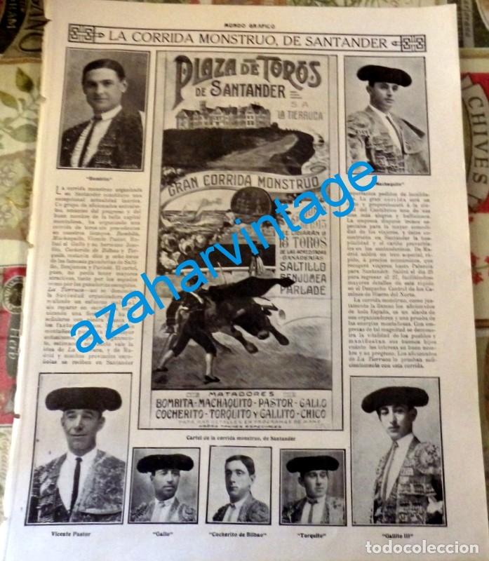 Coleccionismo: Hoja Revista A&ntilde;o 1913 La Corrida Monstruo de Santander Toros, Joselito el Gallo