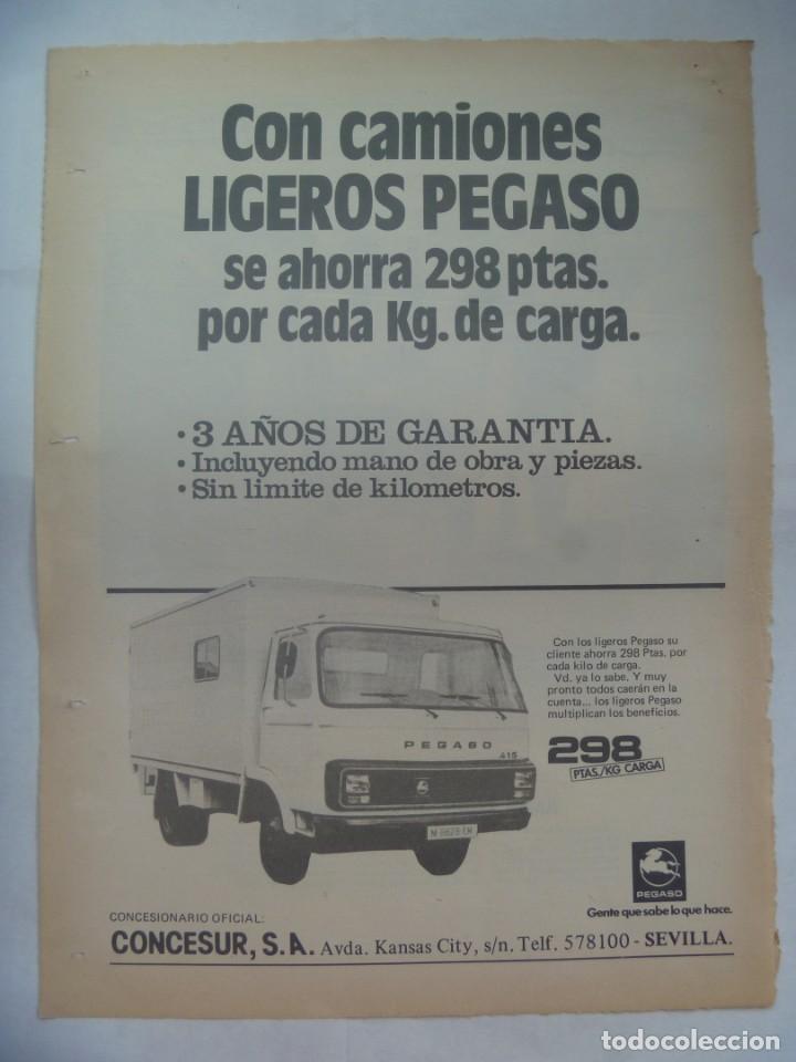 Coleccionismo: HOJA DE PERIODICO CON PUBLICIDAD DE CAMIONES LIGEROS PEGASO. A&Ntilde;OS 70