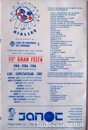 Collectionnisme: ANTIG&Uacute;A HOJA /FICHA RIALLES A&Ntilde;O 1975 CONTIENE MAPA DE 1920 DE TERRASSA