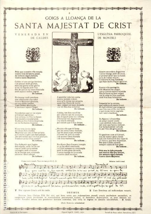 Collezionismo: GOIGS A LLOAN&Ccedil;A DE LA SANTA MAJESTAT DE CRIST CALDES DE MONTBUI (TORRELL DE REUS, 1964)