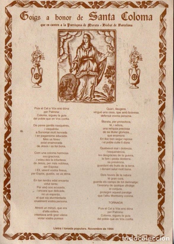 Collezionismo: GOIGS A HONOR DE SANTA COLOMA MARATA (1994)
