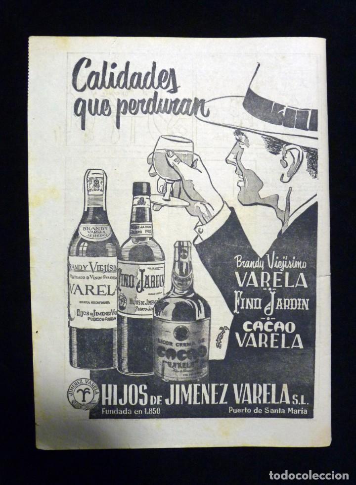 Colecionismo: PUBLICIDAD BRANDY VIEJISIMO VARELA, FINO JARD&Iacute;N, CACAO VARELA. HIJOS DE JIMENEZ VARELA, SL. 1954