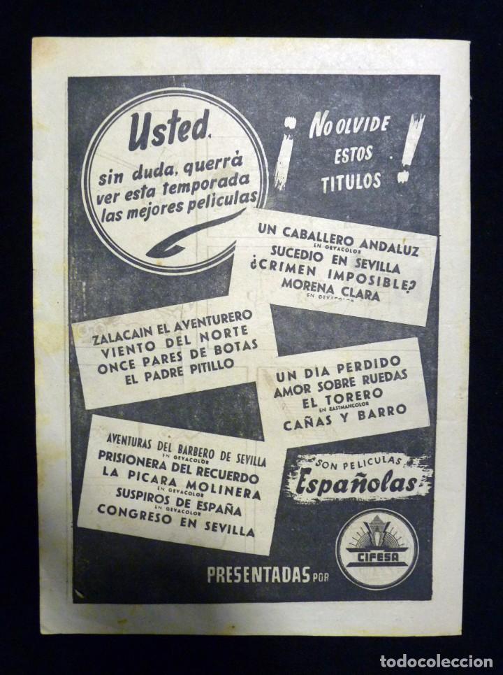 Collecting paper: PUBLICIDAD PROYECCI&Oacute;N CINE, PEL&Iacute;CULAS ESPA&Ntilde;OLAS CIFESA. 1954