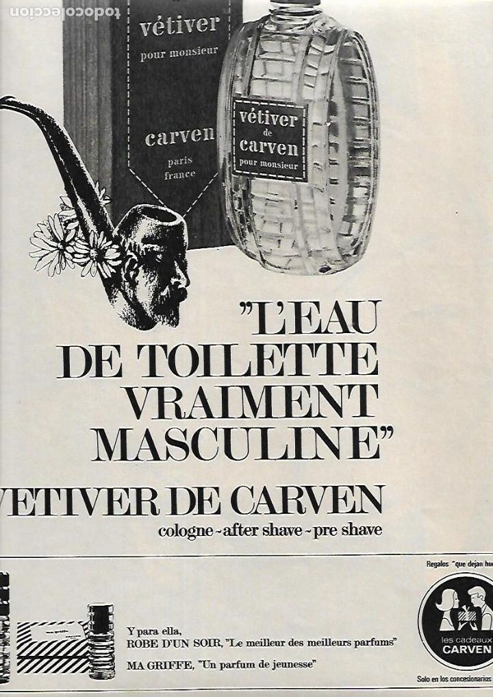 Collectionnisme: A&Ntilde;O 1966 RECORTE PRENSA PUBLICIDAD COLONIA HOMBRE VETIVER DE CARVEN EAU TOILETTE MASCULINE