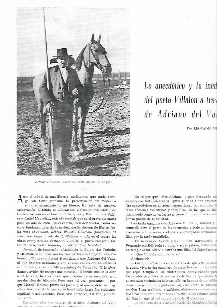 Colecionismo: A&Ntilde;O 1944 RECORTE PRENSA POESIA LO ANECDOTICO E INEDITO DEL POETA VILLALON POR ADRIANO DEL VALLE