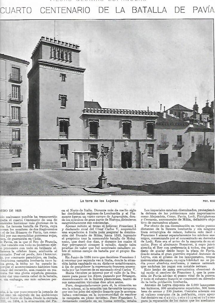 Sammelleidenschaft Papier: A&Ntilde;O 1925 RECORTE PRENSA CUARTO CENTENARIO DE LA BATALLA DE PAVIA TORRE DE LOS LUJANES MADRID