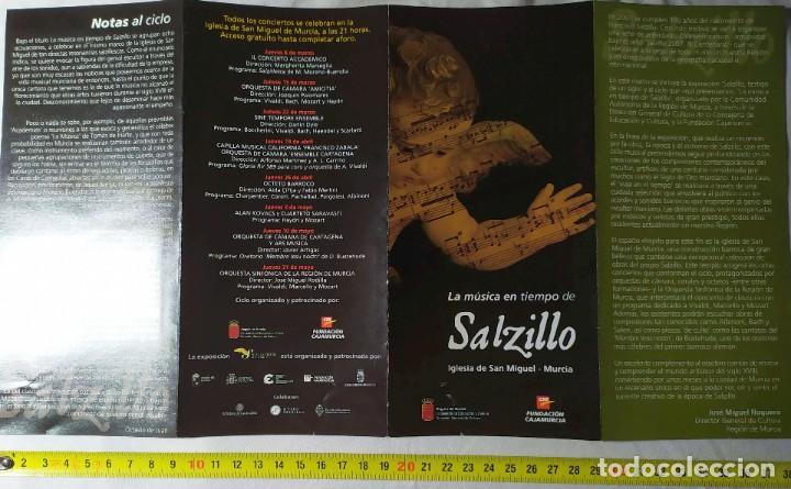 Coleccionismo: FOLLETO LA MUSICA EN TIEMPO DE SALZILLO IGLESIA SAN MIGUEL PRESENTACION VARIOS GRUPOS