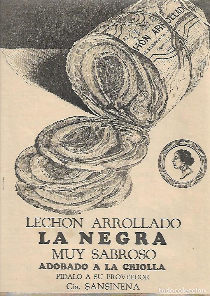 Coleccionismo: A&Ntilde;O 1930 RECORTE PRENSA PUBLICIDAD LECHON ARROLLADO LA NEGRA ADOBADO A LA CRIOLLA SANSINENA ARGENTIN