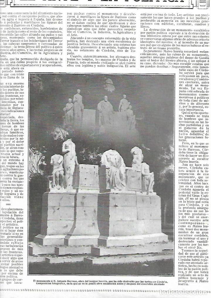 Collectionnisme: A&Ntilde;O 1919  EL ARTE Y LA POLITICA MONUMENTO A ANTONIO BARROSO DESTRUIDO POR LAS TURBAS EN CORDOBA