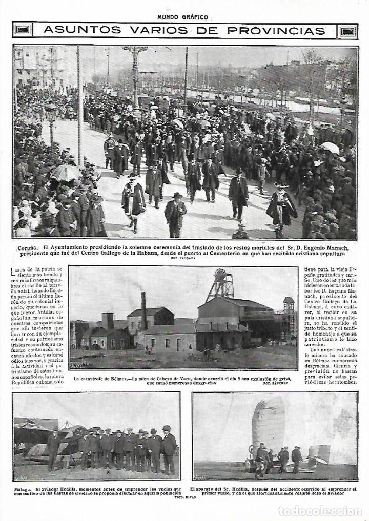 Collectionnisme: A&Ntilde;O 1915 RECORTE PRENSA CORU&Ntilde;A TRASLADO RESTOS MORTALES EUGENIO MANACH CENTRO GALLEGO DE LA HABANA